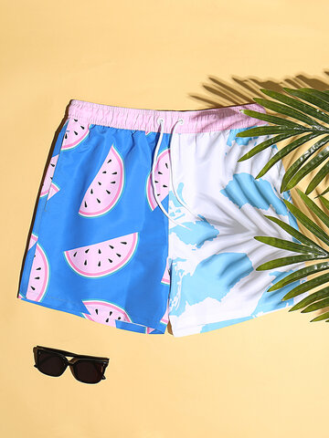Print Patchwork Swim Trunks With Liner