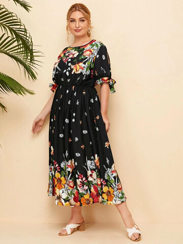 Print Knotted Short Sleeve Dress