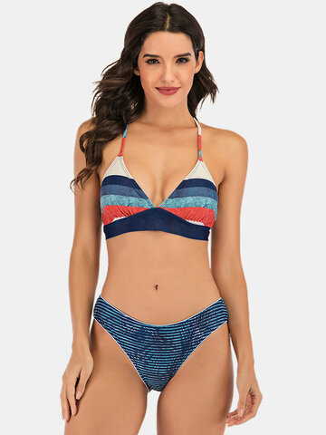 Multi-Color Striped Triangle Bikini