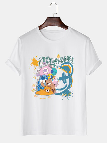 Cartoon Animal Graffiti Print T-Shirts