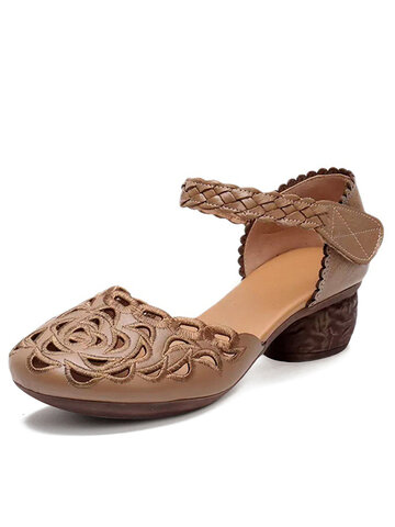 Удобные туфли с ручной вышивкой и вырезом на каблуке Сандалии