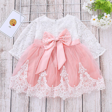 

Bow-Knot Patch Girls Lace Dress For 1-7Y