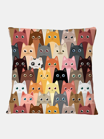 Cartoon Colorful Cats Pattern Linen Cushion Cover Home Sofa Art Decor Throw Pillowcase