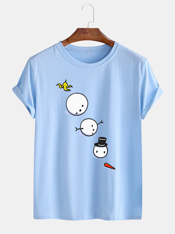 Cartoon Snowman Print T-Shirts