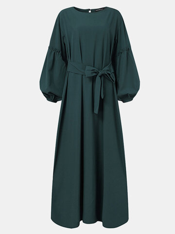 ソリッドカラーウエストバンドイスラム教徒のドレス