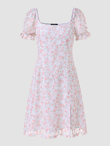 Floral Lace Stitch Slit Dress
