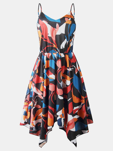 Printed Asymmetrical Backless Midi Dress