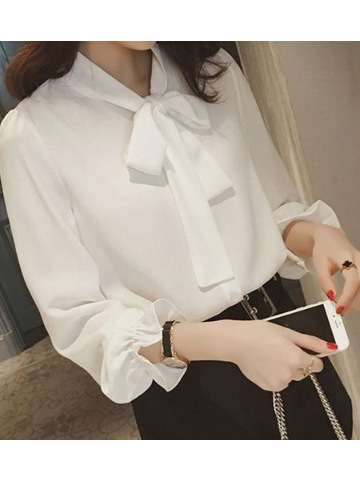 Wild Loose Bow Top With Chiffon Shirt Female Long Sleeves