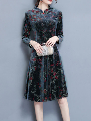 

Vintage Floral Printed Women Dresses, As picture shows