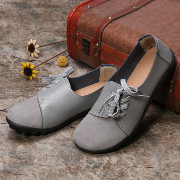 LOSTISY Casual Soft Splicing Leather Flats Shoes