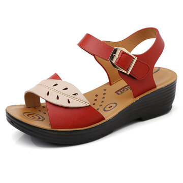 Leaves Comfy Buckle Wedges Sandals