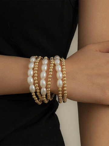 Ensemble de bracelets de perles rondes géométriques