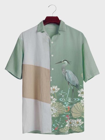 قمصان بطبعات طائر الكرين ملونة