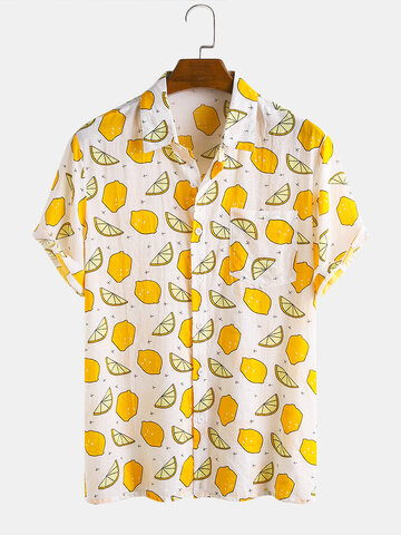 Mens Cotton Holiday Fruit Lemon Overall Printed Casual Short