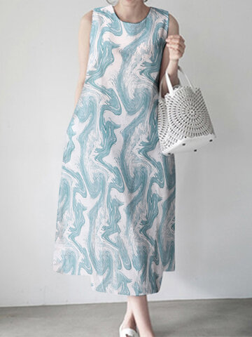 Wave Pattern Sleeveless Print Dress