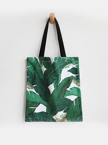 Fresh Printed Leaf Shoulder Bag Canvas Handbag