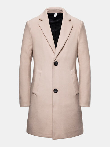 Plain Woolen Mid-Length Overcoat