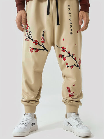 Casual Japanese Plum Bossom Print Pants