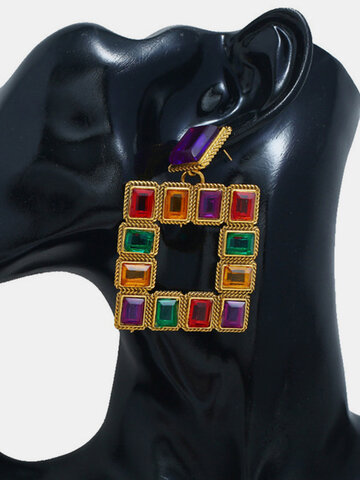 Exaggerated Square Gemstone Earrings 