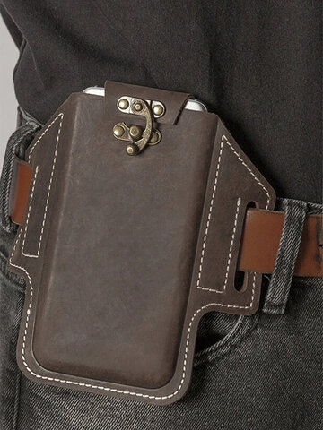 Men Genuine Leather 6.3'' Phone Belt Bag