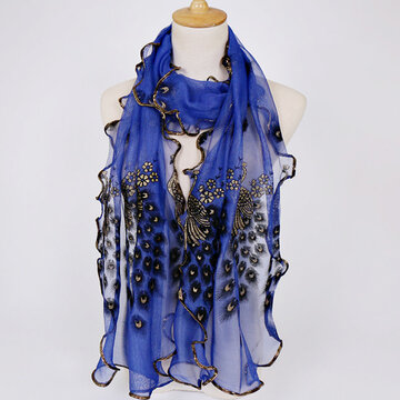 Peacock Pattern Lace Gold Foil Scarves
