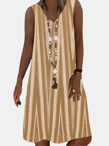 Vintage Striped Sleeveless Midi Dress