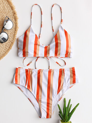 Striped High Waist Bikini