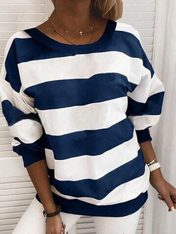 Casual Striped  O-neck Sweatshirt