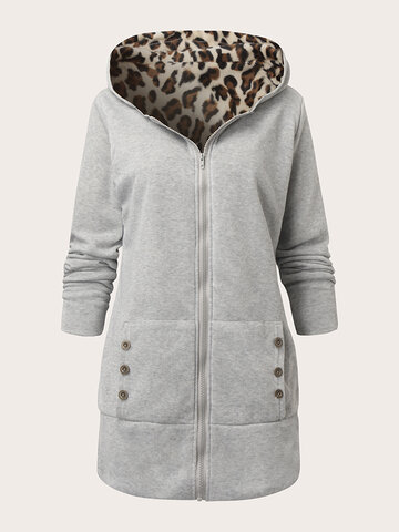 Leopard Print Patchwork Hooded Coat