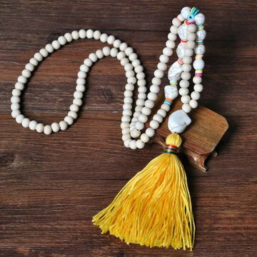 Wooden Beads Tassel Necklace
