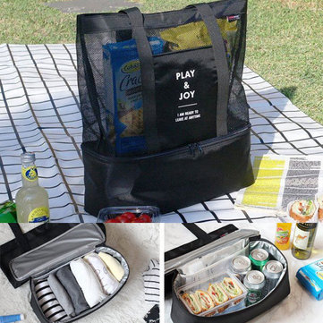 

Handheld Lunch Bag Aluminum Foil Insulated Picnic Bag Food Storage Bag Nylon Mesh Beach Bag, Rose red green blue black
