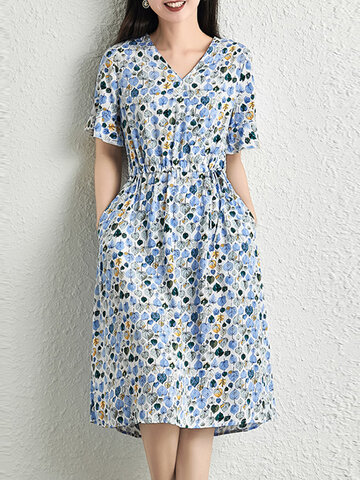 Random Allover Print Pocket Dress