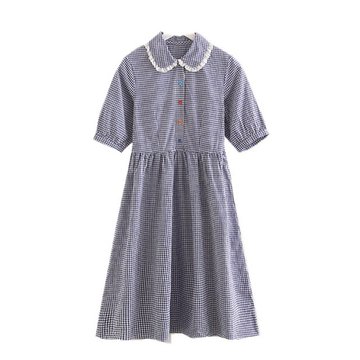 

Japanese Small Fresh Season New Literary Color Buckle Embroidery Lapel Lace Short-sleeved Dress Female