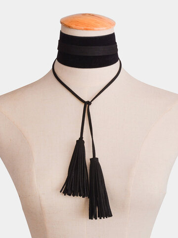 Collar de borlas hecho a mano con cuello ancho de terciopelo informal