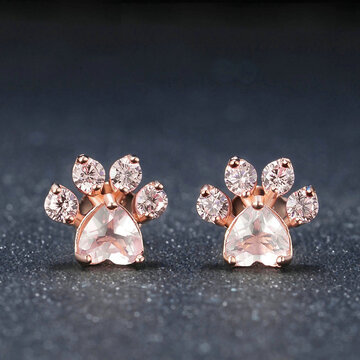 Cute Cat Pink Paw Stud Earrings