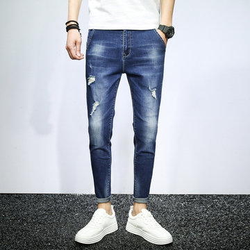 

New Men's Stretch Slim Nine Points Jeans Youth Thin Section Fashion 9 Points Feet Pants 386