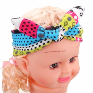 

Kids Girl Cotton Flower Bow Hairband Turban Knot Rabbit Headband Headwear, White