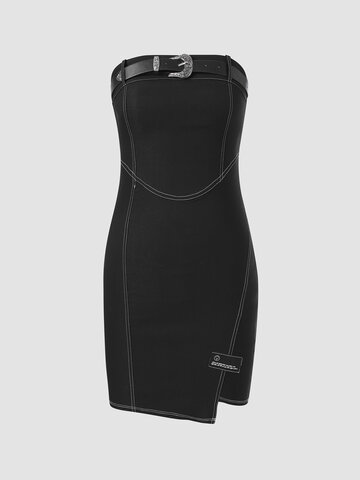 Asymmetrical Belt Solid Tube Dress
