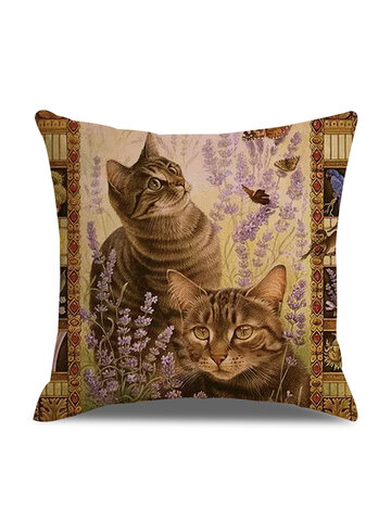 Retro Style Cats Linen Cotton Cushion Cover