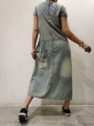 Vintage Straps Denim Maxi Dress