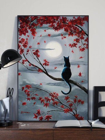 Cat In The Moonlight Pattern Canvas Painting Unframed Wall Art Canvas Living Room Home Decor