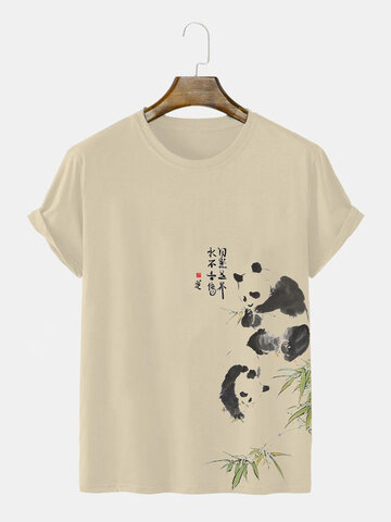 T-Shirts mit Panda-Bambus-Tintendruck
