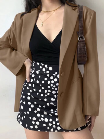 Solid Long Sleeve Pocket Button Front Lapel Blazer 