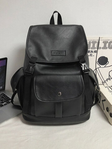 Large Capacity Solid Color Faux Leather Backpack