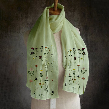 Women Solid Color Printing Pattern  Linen Long Scarf