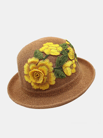 Women Embroidery Printed Straw Hat Ethnic Style Retro Sun Hat