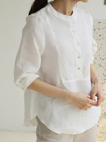 Solid Asymmetrical Stand Collar Blouse