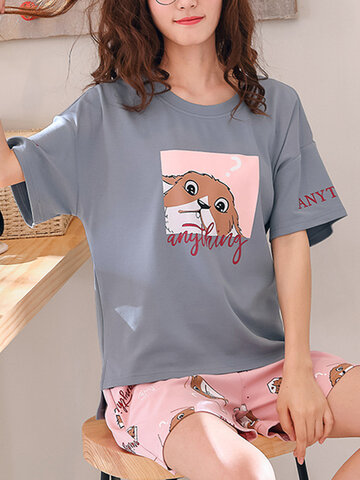 Cartoon Animal Print Pajamas Set