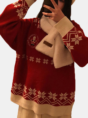 Santa Claus Christmas Snowflake Print Sweater