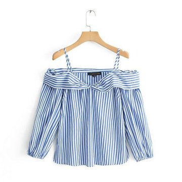 

D43-fh309 Europe And The United States Fashion Sexy Striped Strapless Shoulders Personality Straps Shirt Female Tide